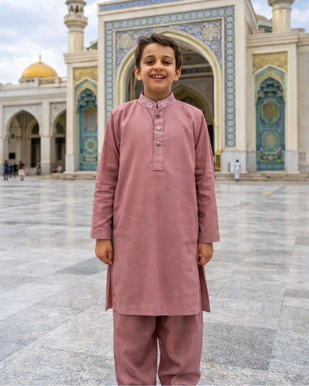 Junior Republic Boys Summer Shalwar Kameez with embroidered neck Collar- Classic Eastern Wear for Kids