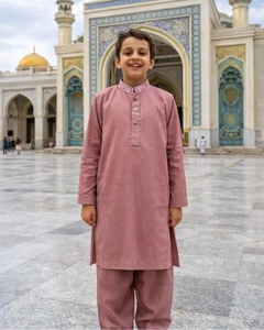 Junior Republic Boys Summer Shalwar Kameez with embroidered neck Collar- Classic Eastern Wear for Kids