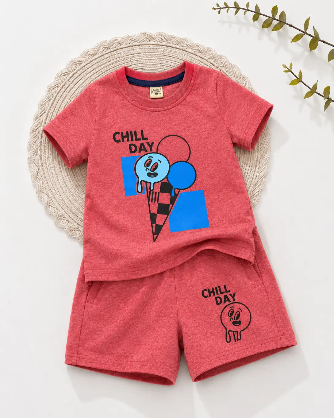 Junior Republic Chill day Printed Cotton Jersey T-Shirt & Shorts Set for Kids