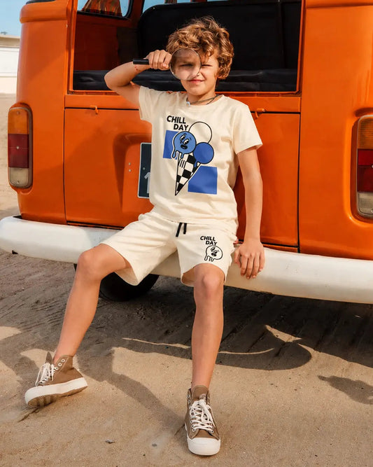 Junior Republic Chill day Printed Cotton Jersey T-Shirt & Shorts Set for Kids