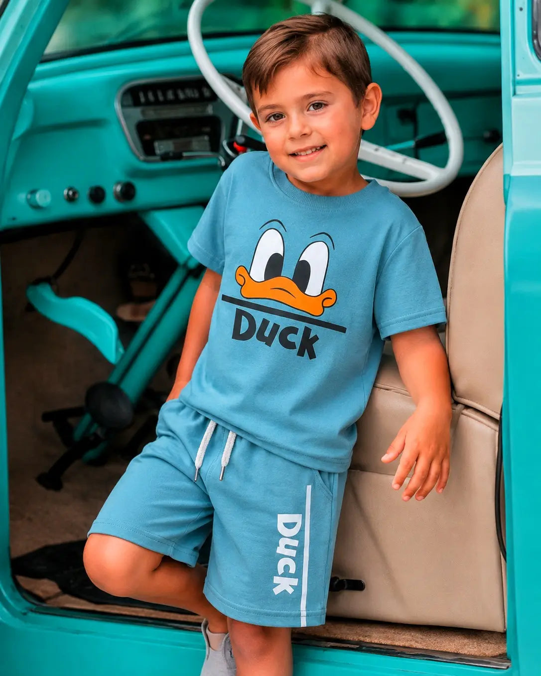 Junior Republic Duck Printed Cotton Jersey T-Shirt & Shorts Set for Kids
