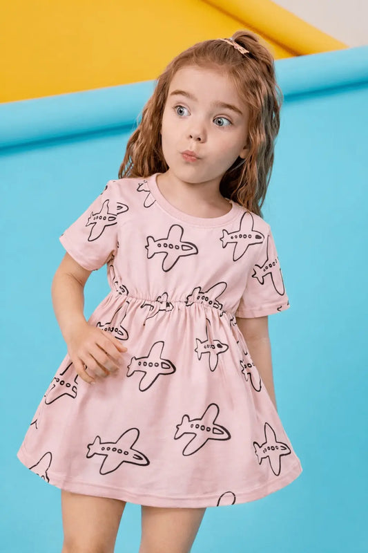 Junior Republic Girls Airplane Printed Summer Frock