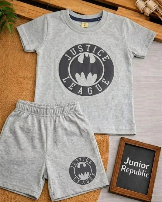 Junior Republic Justice League Printed Cotton Jersey T-Shirt & Shorts Set for Kids