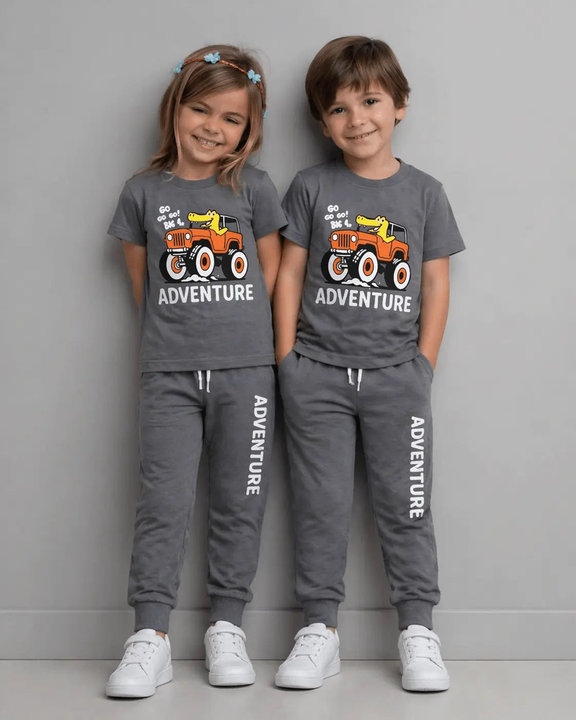 Junior Republic Kid's Adventure Printed Cotton Jersey Summer Trouser Shirt Suit