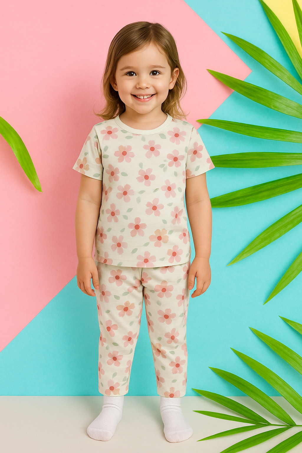 Junior Republic Kid's Floral Printed Pyjama Shirt Summer Suit