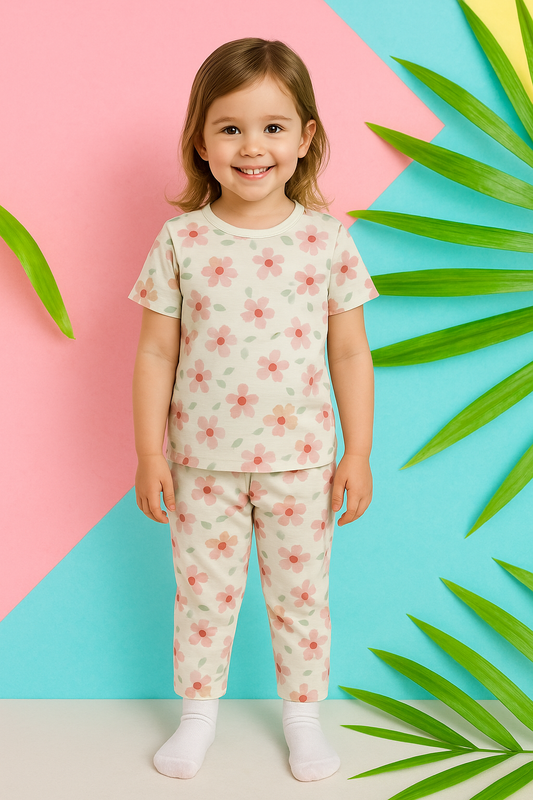 Junior Republic Kid's Floral Printed Pyjama Shirt Summer Suit