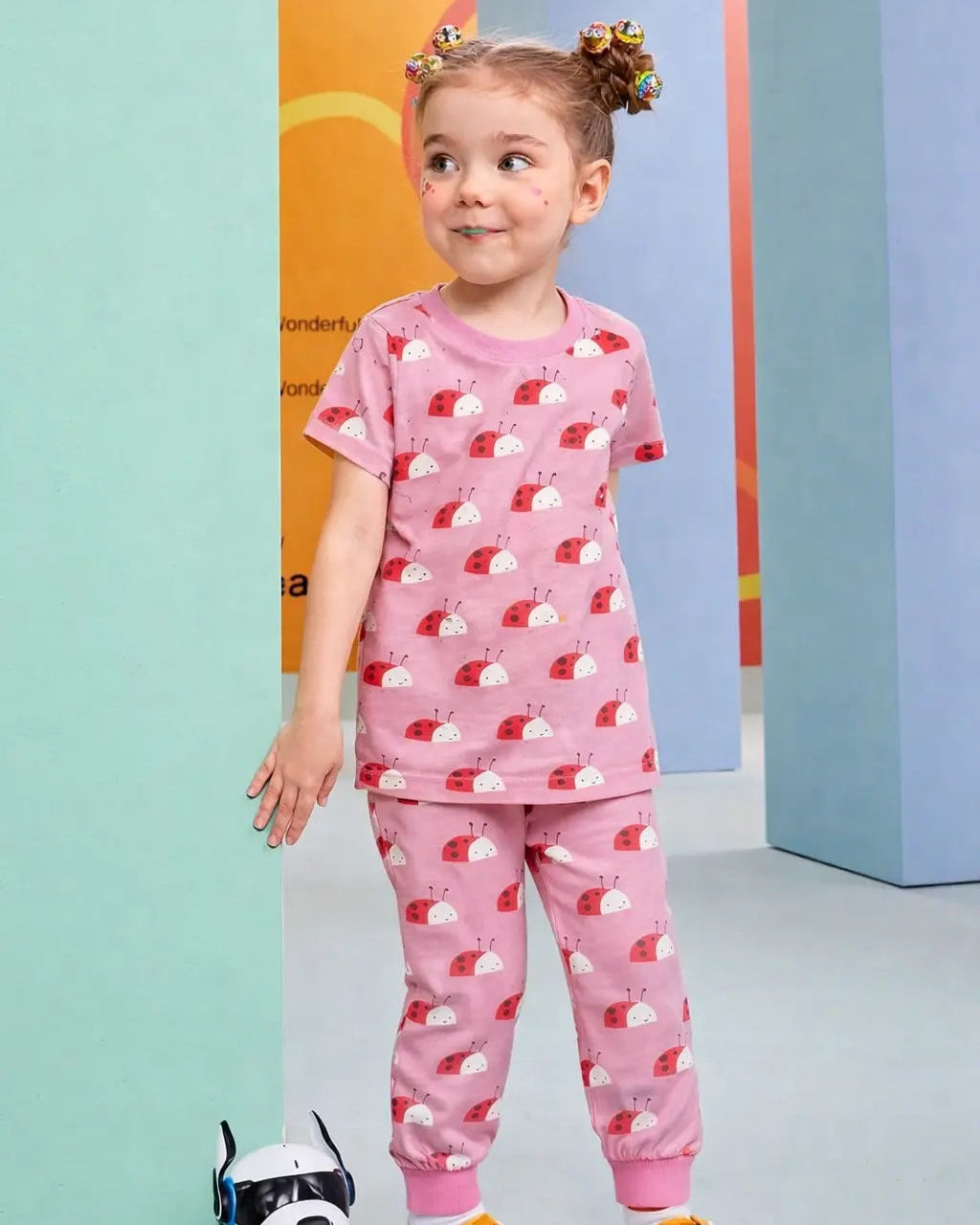 Junior Republic Kid's Ladybugs Printed Cotton Jersey Summer Trouser Shirt Suit