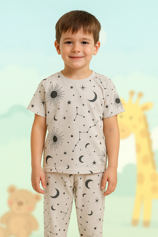 Junior Republic Kid's Moon & Star Printed Pyjama Shirt Summer Suit