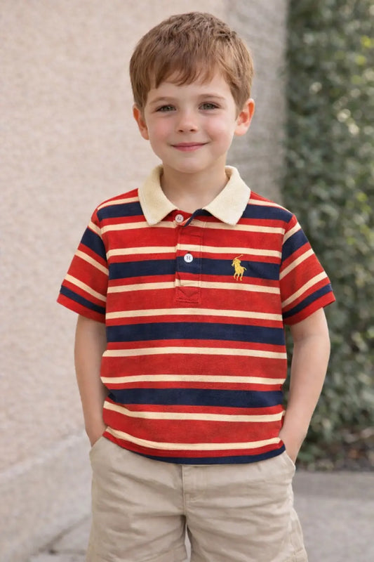 Junior Republic Kid's Stripes style Pony Embroidered Polo Shirt