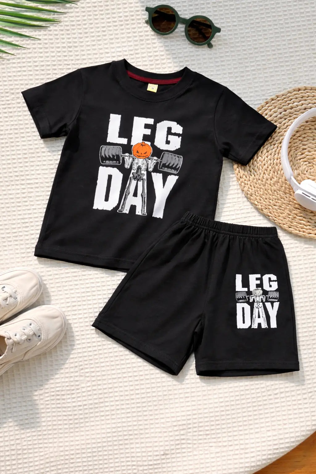 Junior Republic Leg Day Printed Cotton Jersey T-Shirt & Shorts Set for Kids
