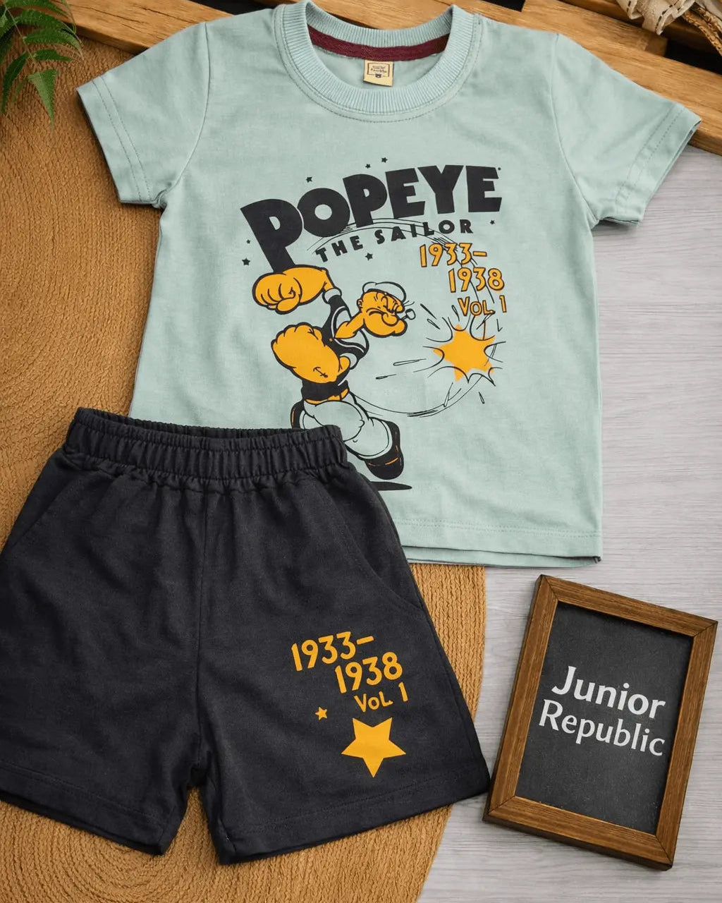 Junior Republic Popeye Printed Cotton Jersey T-Shirt & Shorts Set for Kids