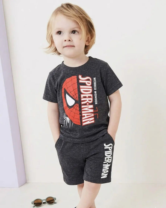 Junior Republic Spiderman Printed Cotton Jersey T-Shirt & Shorts Set for Kids