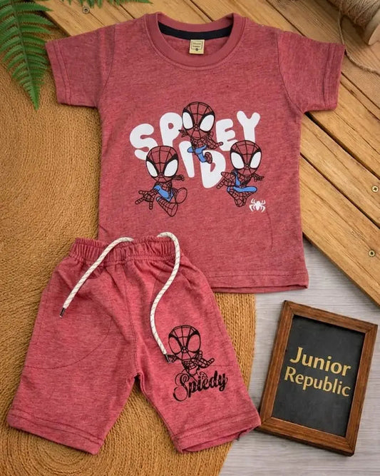 Junior Republic Spidey Printed Cotton Jersey T-Shirt & Shorts Set for Kids