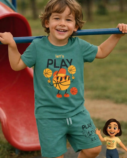 Junior Republic lets play Printed Cotton Jersey T-Shirt & Shorts Set for Kids