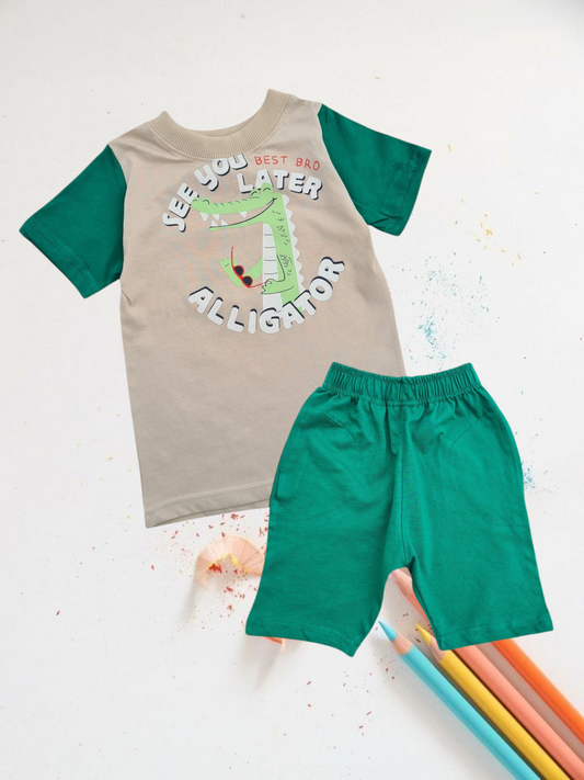 Junior Republic Kid's Alligator Printed Twin Set