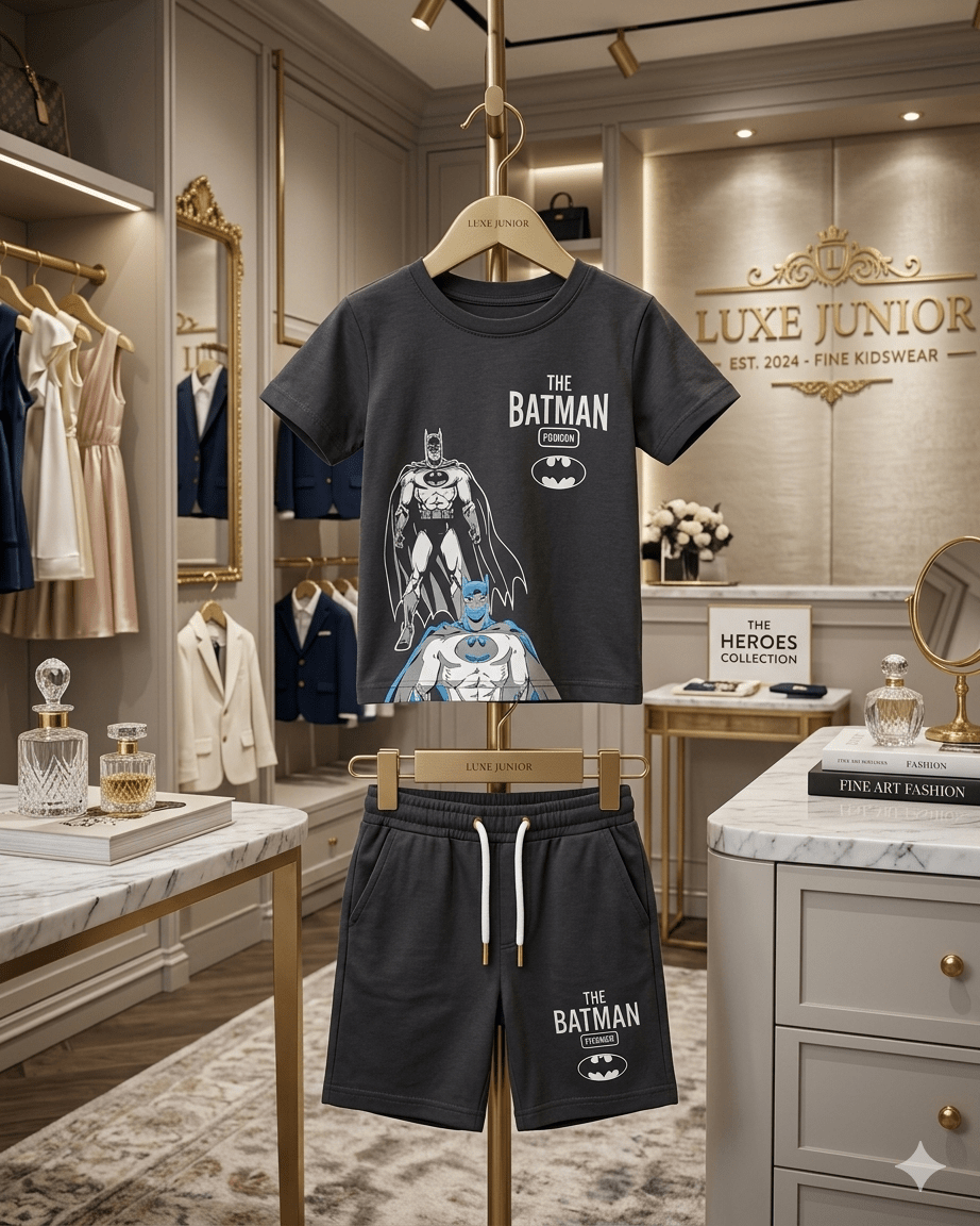 Junior Republic Batman Printed Cotton Jersey T-Shirt & Shorts Set for Kids - Junior Republic