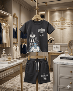 Junior Republic Batman Printed Cotton Jersey T-Shirt & Shorts Set for Kids