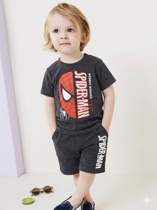 Junior      Republic Spiderman Printed Cotton Jersey T-Shirt & Shorts Set for Kids