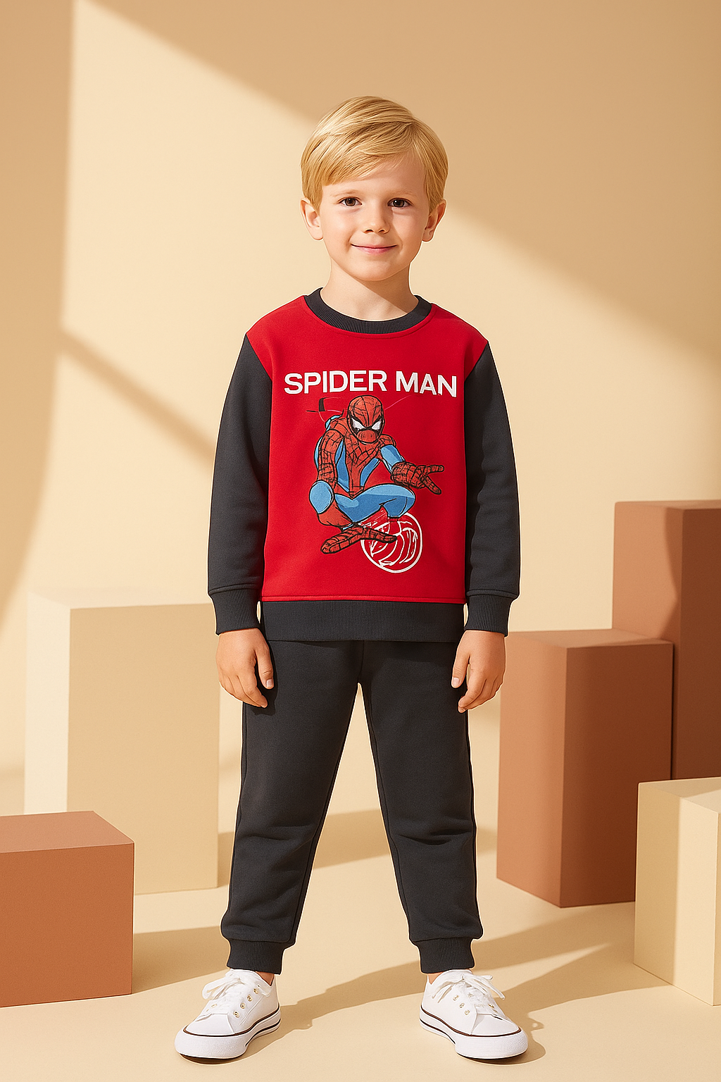 Junior Republic Kid's Spiderman Printed Fleece Winter Track Suit