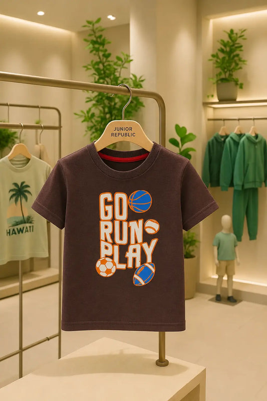 Junior Republic Kid's Go Run Play Printed Tee Shirt