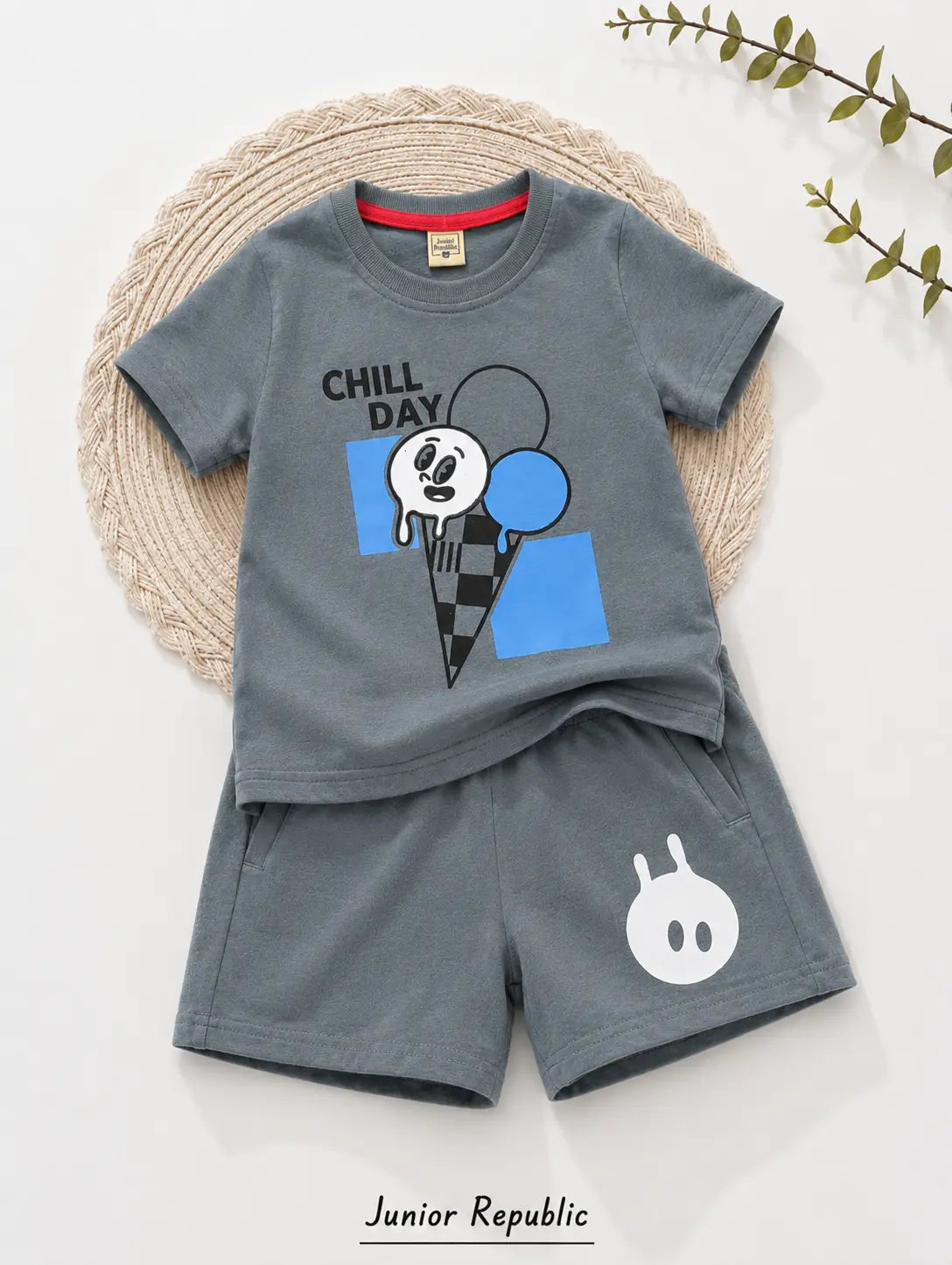Junior Republic Chill day Printed Cotton Jersey T-Shirt & Shorts Set for Kids