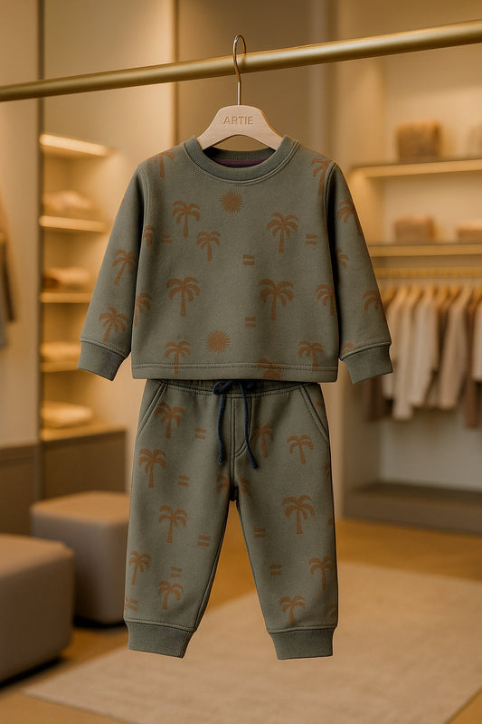 Junior Republic Kid's Trees all over Print Fleece Winter Suit