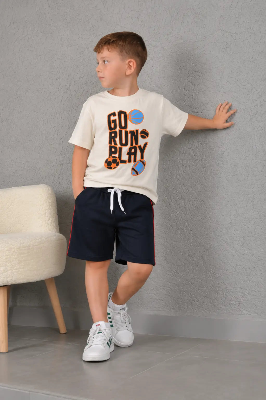 Junior Republic Go Run Play Printed Cotton Jersey T-Shirt & Shorts Set for Kids
