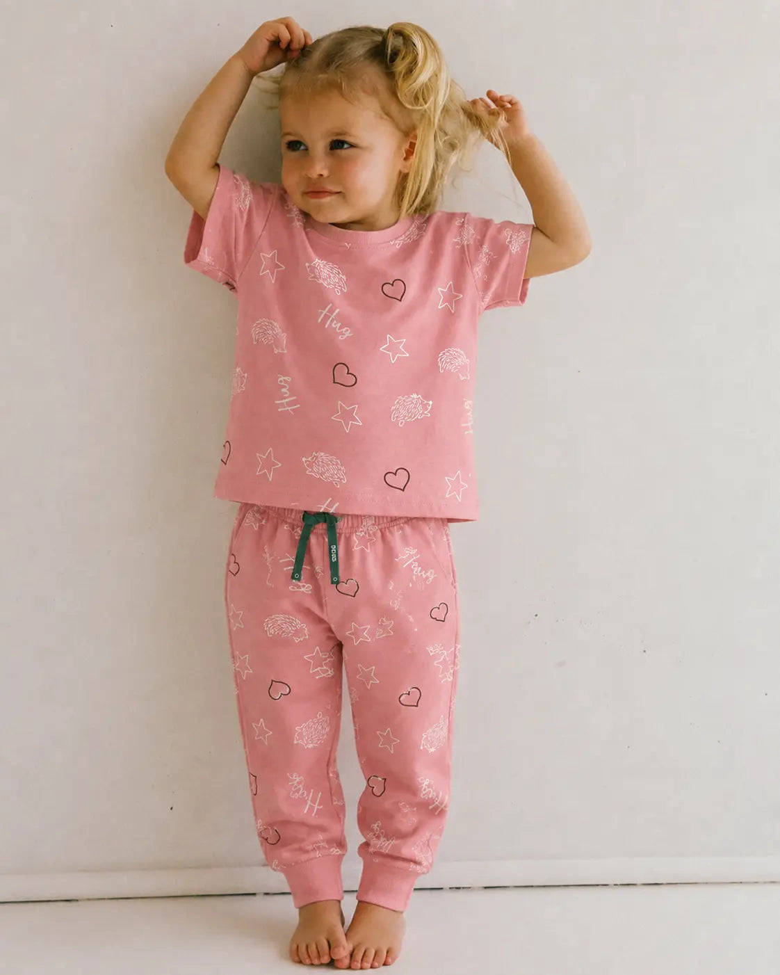 Junior Republic Kids Hearts and stars Printed Cotton Jersey Tee shirt and Trouser Suit