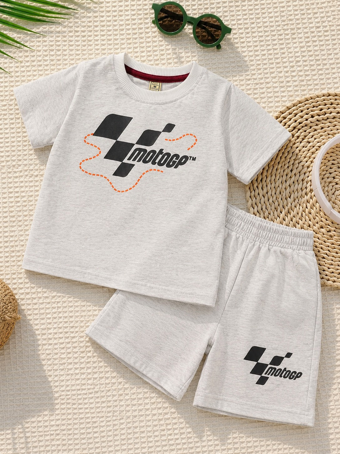 Junior      Republic Moto GP Printed Cotton Jersey T-Shirt & Shorts Set for Kids