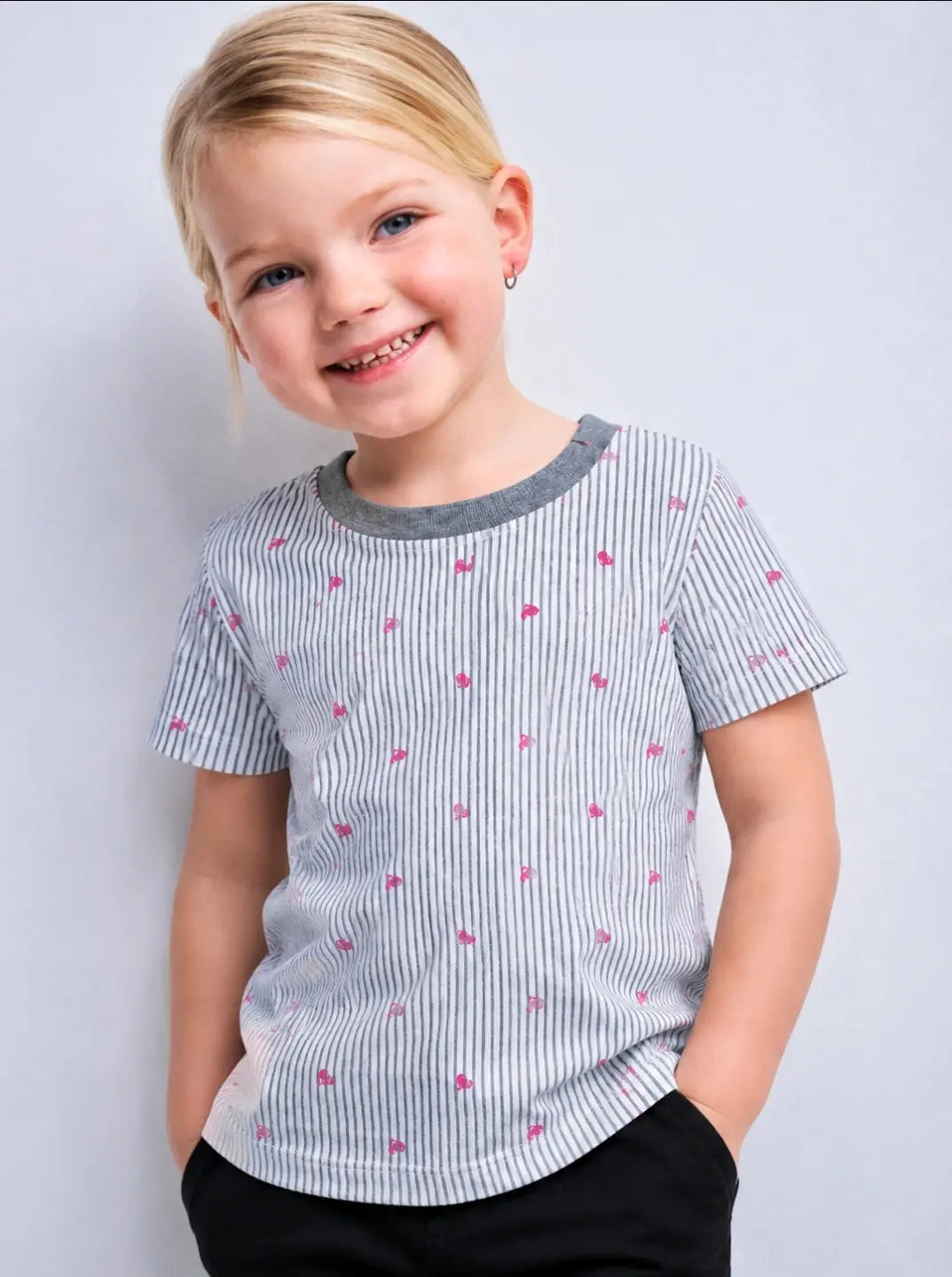 Junior Republic Kid's Stripes style Hearts Printed Tee Shirt