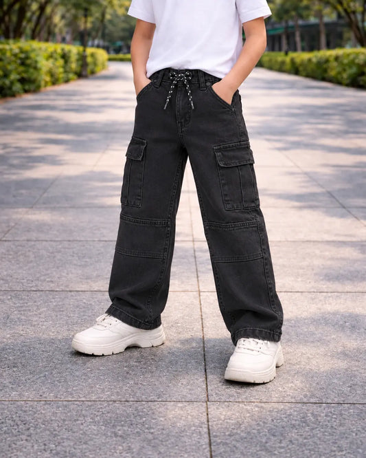 Branded Kids Black Cargo Denim Jeans Pant