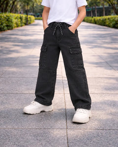 Branded Kids Black Cargo Denim Jeans Pant - DN-004