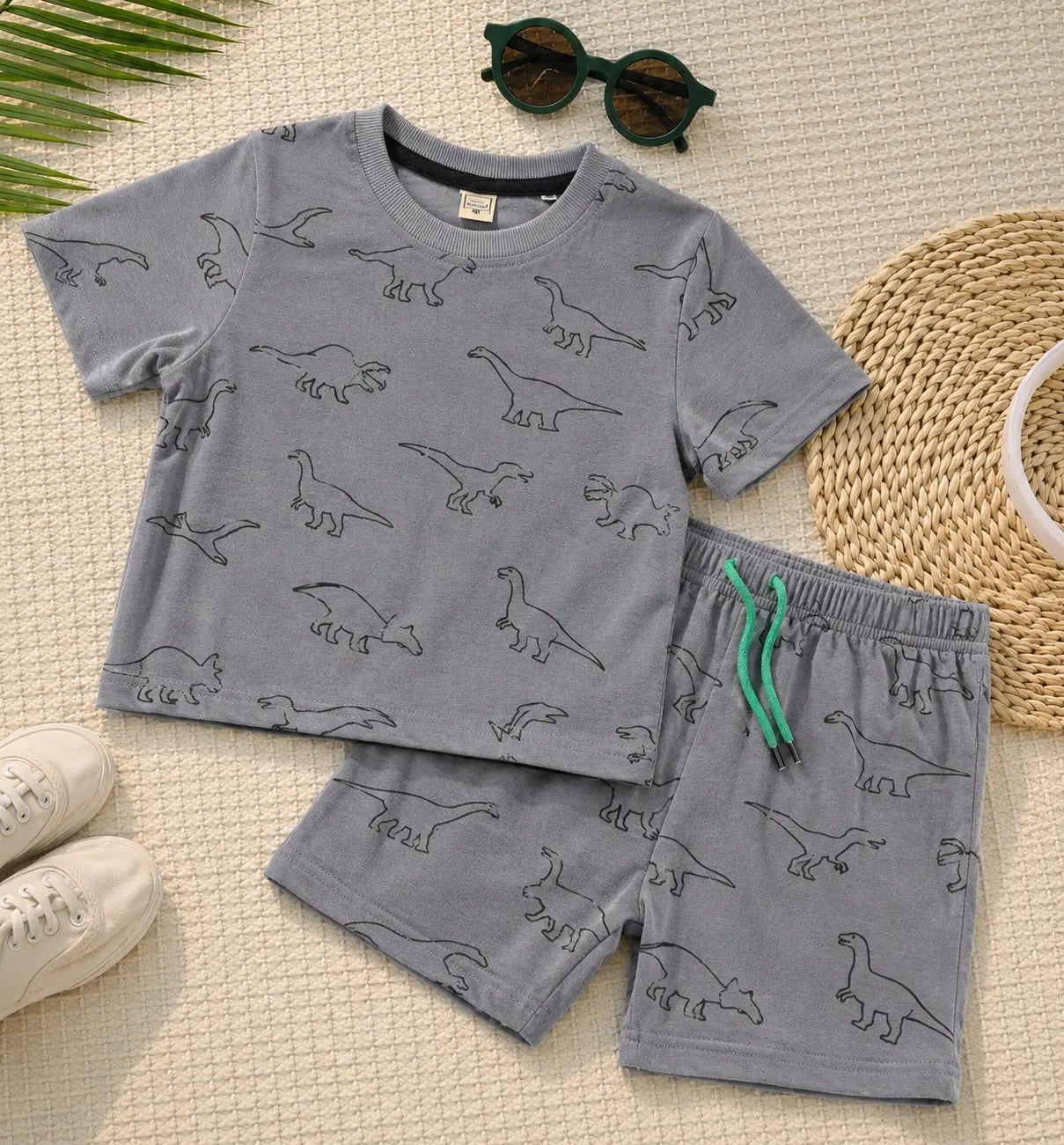 Junior Republic Dinosaur all over Print Cotton Jersey T-Shirt & Shorts Set for Kids