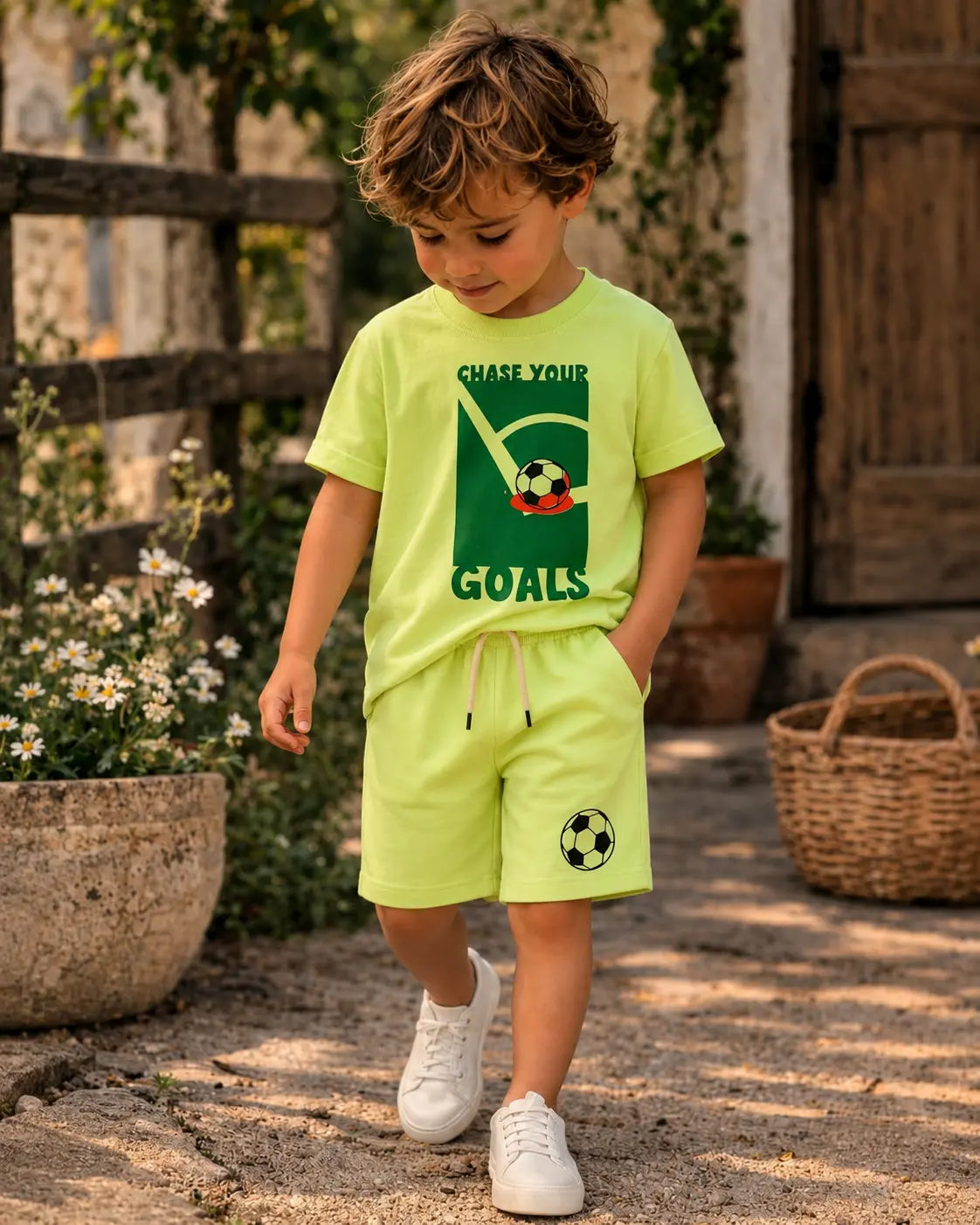 Junior Republic Goals Printed Cotton Jersey T-Shirt & Shorts Set for Kids