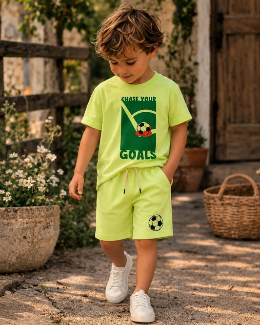 Junior Republic Goals Printed Cotton Jersey T-Shirt & Shorts Set for Kids