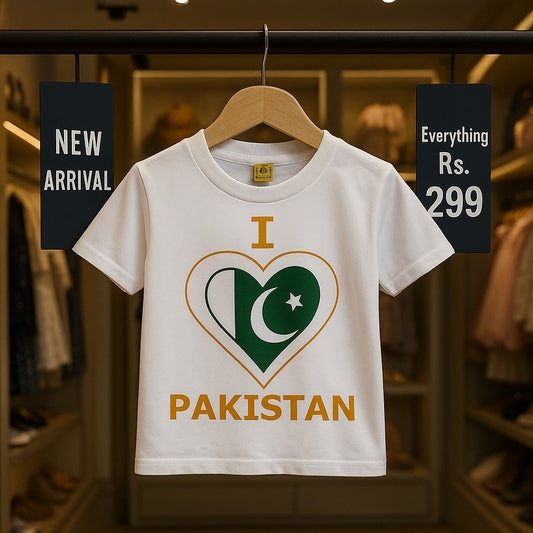 Junior Republic Kid's 14 August Pakistan Day Printed Crew Neck Tee Shirt - Rs. 299 SALE
