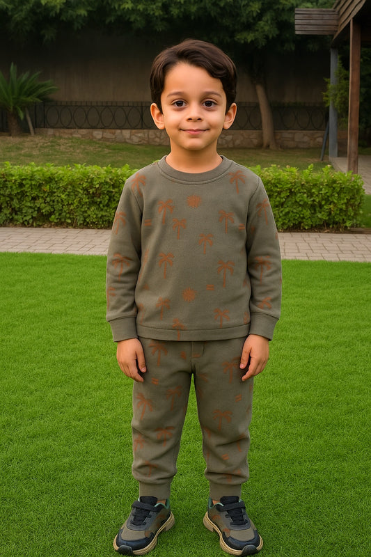 Junior Republic Kid's Trees all over Print Fleece Winter Suit