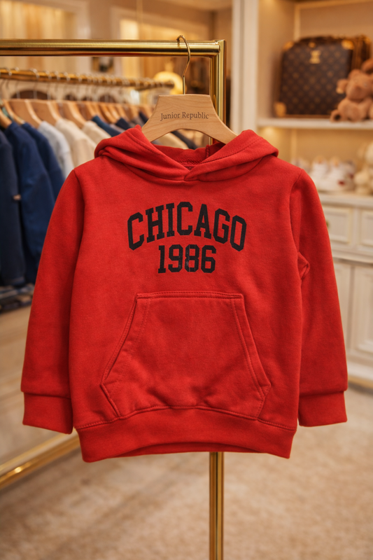 Junior Republic Chicago Printed Kids Fleece Winter Hoodies for Boys and Girls