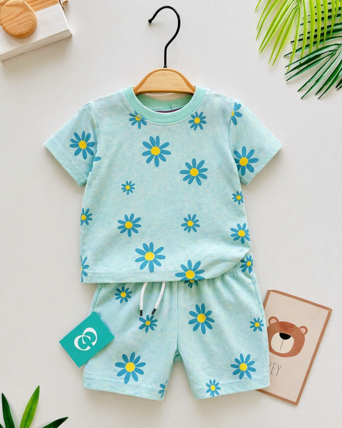 Junior Republic Floral Printed Cotton Jersey T-Shirt & Shorts Set for Kids