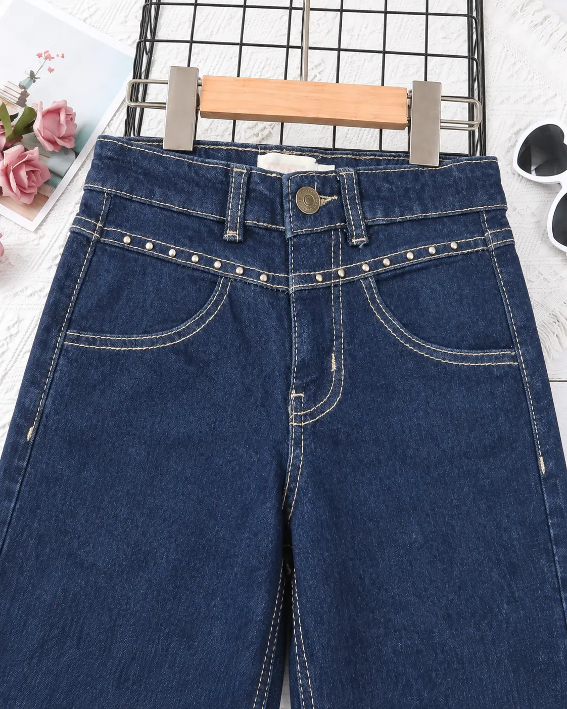 Girls Dark Blue Bell Bottom Jeans Pant | Stylish Denim for Kids - DN-007