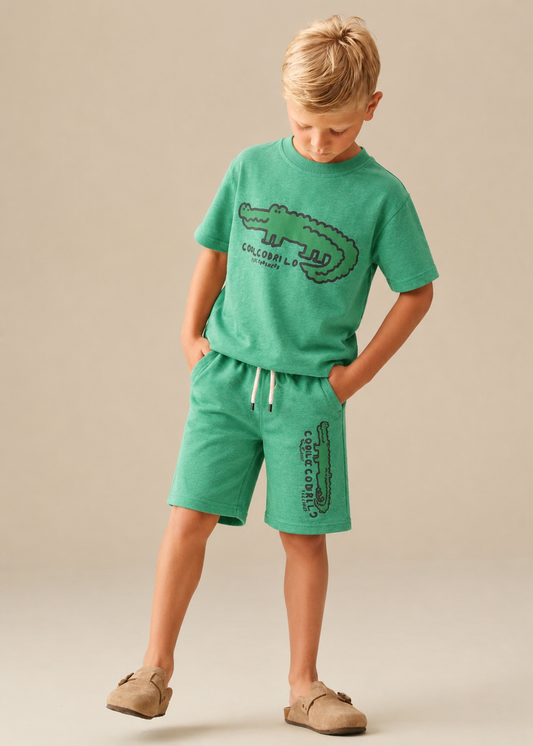 Junior       Republic Crocodile Printed Cotton Jersey T-Shirt & Shorts Set for Kids