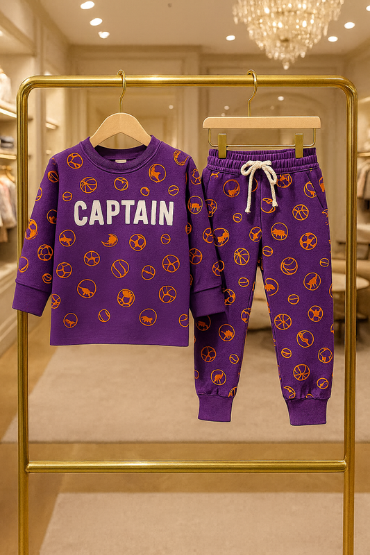 Junior Republic Kid's Captain Printed Cotton Jersey Suit