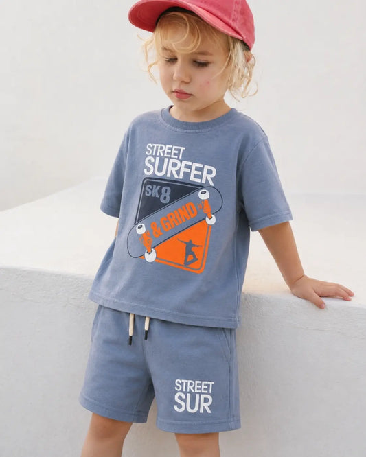 Junior Republic Street Surfer Printed Cotton Jersey T-Shirt & Shorts Set for Kids