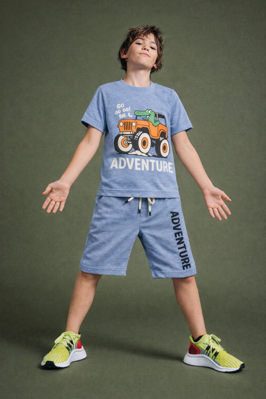 Junior Republic Adventure Printed Cotton Jersey T-Shirt & Shorts Set for Kids