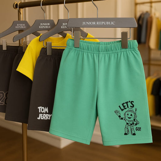 JUNIOR REPUBLIC  KID'S Lets Race Printed SHORTS with Pockets - Rs. 299 SALE