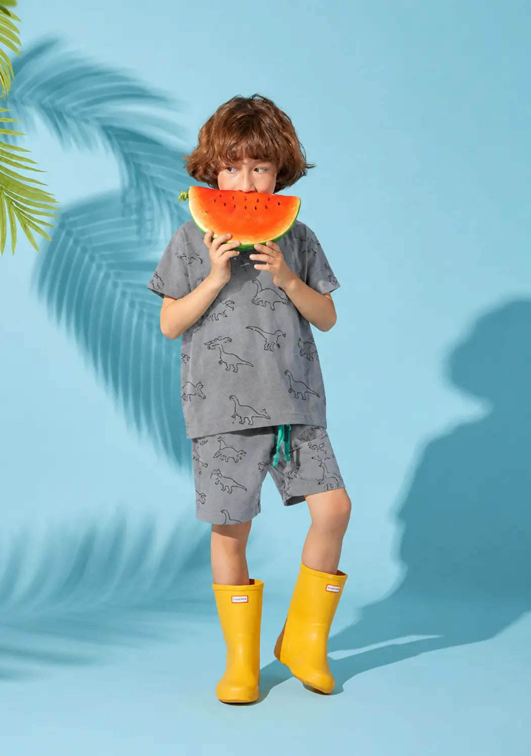 Junior Republic Dinosaur all over Print Cotton Jersey T-Shirt & Shorts Set for Kids