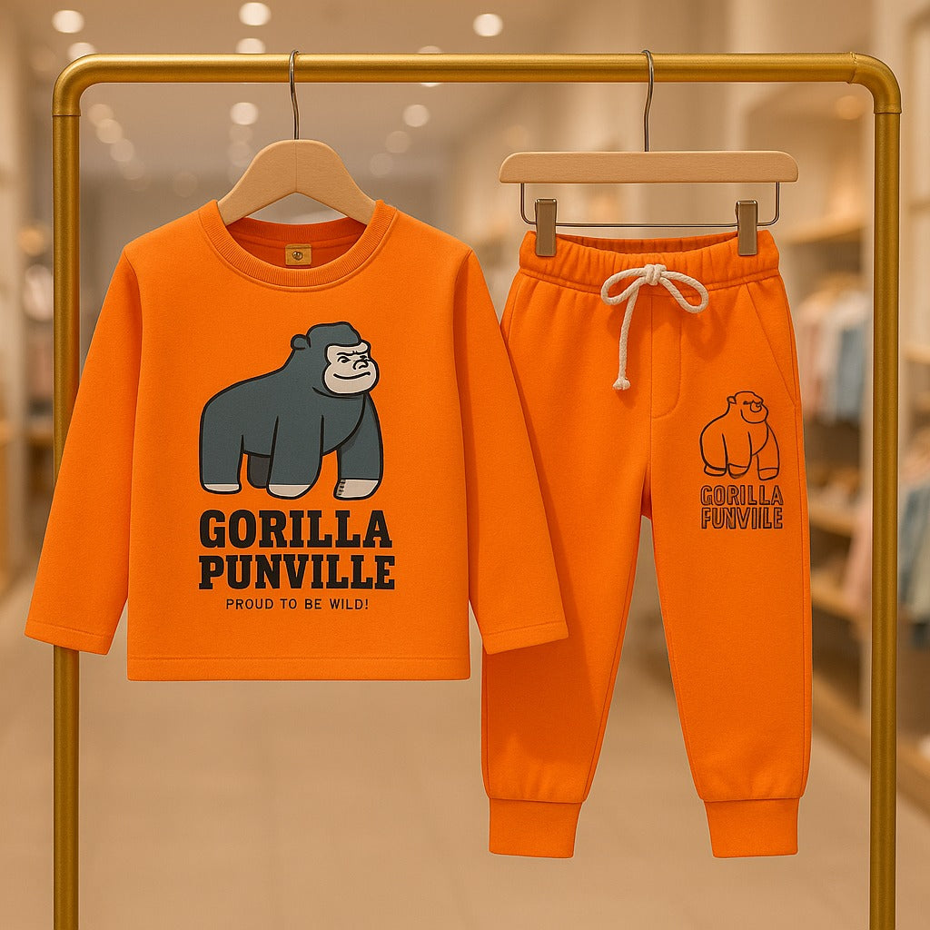 Junior Republic Kid's Gorilla Printed Fleece Winter Suit