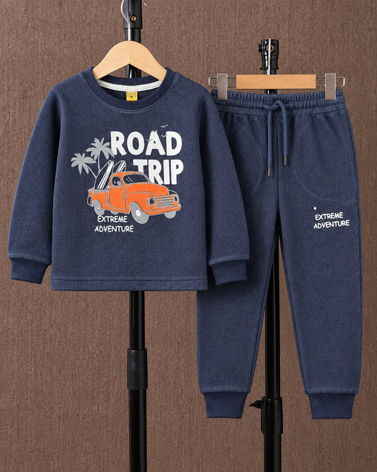 Cool Boy Road Trip Twin Set for Mid Season – Navy Blue Shirt & Trouser
