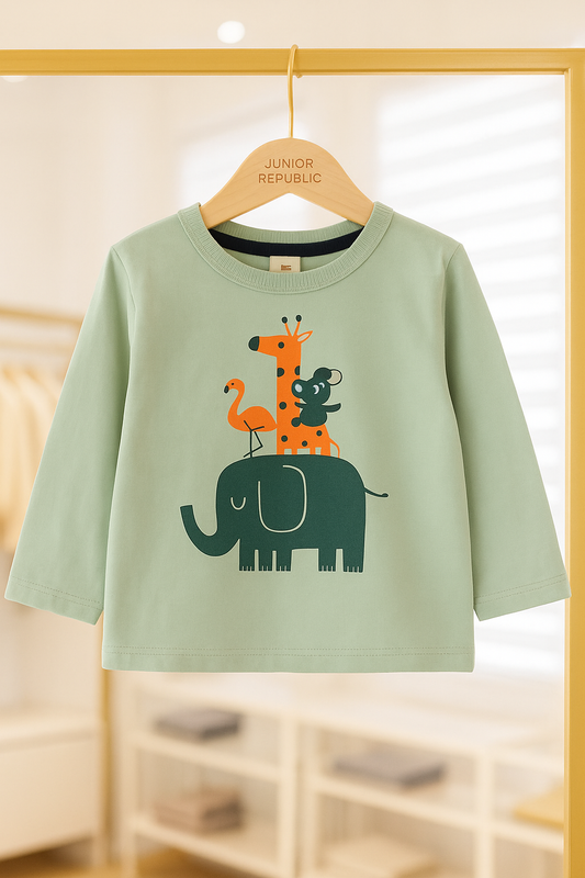 Junior Republic Cotton Jersey Safari Animal Stack Printed Long Sleeve Shirt - Rs. 499 SALE