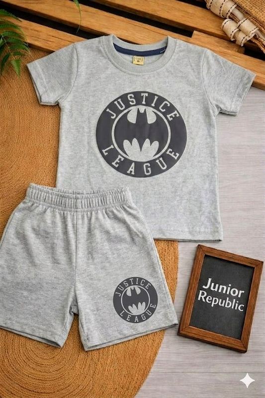 Junior  Republic Justice League Printed Cotton Jersey T-Shirt & Shorts Set for Kids